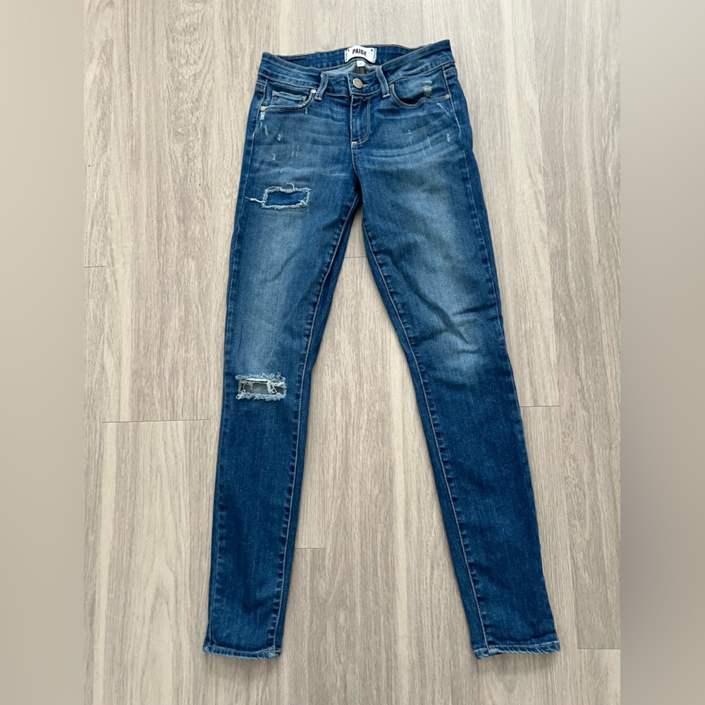 PAIGE Verdugo Ultra Skinny Jeans Women’s 25 Distressed Medium Wash Stretch